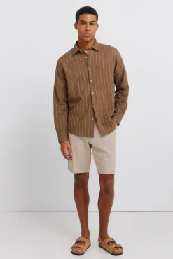 Bermudas de linho dobby comfort fit