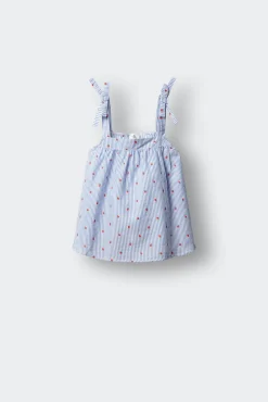 Blusa sem mangas oxford morangos menina