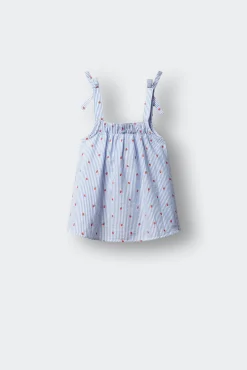 Blusa sem mangas oxford morangos menina