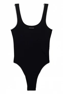 Body sem costura canelado preto