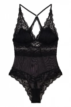 Body triangular em microfibra e renda preto