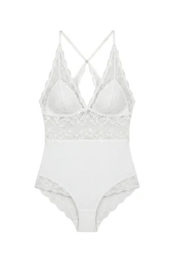 Body triangular em microfibra e renda branco