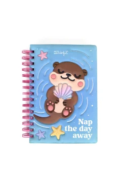 Caderno A5 com squishy de lontra preguiçosa - Sesta o dia todo