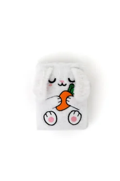 Caderno A6 de peluche com coelho preguiçoso