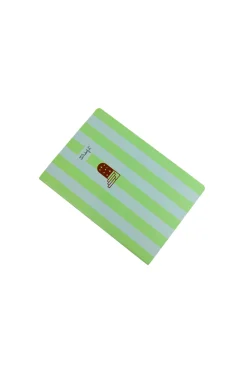Caderno A5 riscas verdes e azuis