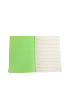 Caderno A5 riscas verdes e azuis