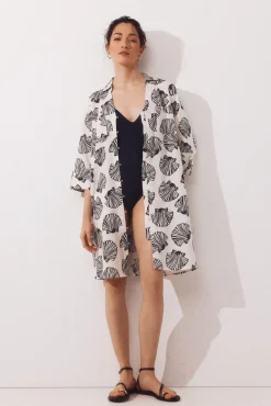 Caftan tipo camisa em algodão estampado
