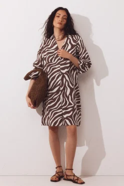 Caftan tipo camisa em algodão estampado