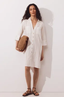 Caftan tipo camisa em lurex
