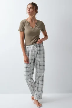 Calça comprida em algodão xadrez