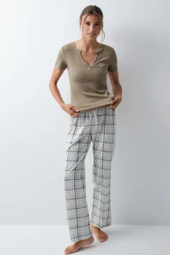 Calça comprida em algodão xadrez