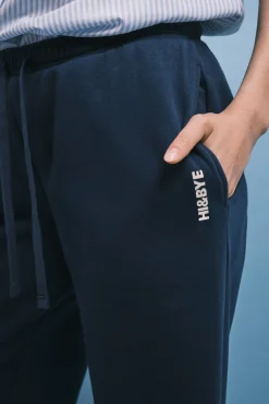 Calça comprida em felpa azul