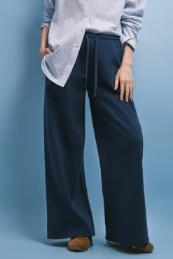 Calça comprida em felpa azul