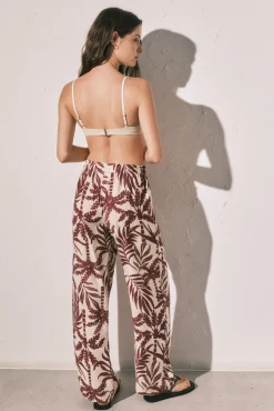 Calça comprida estampada grená