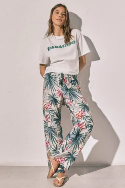 Calça comprida estampada verde