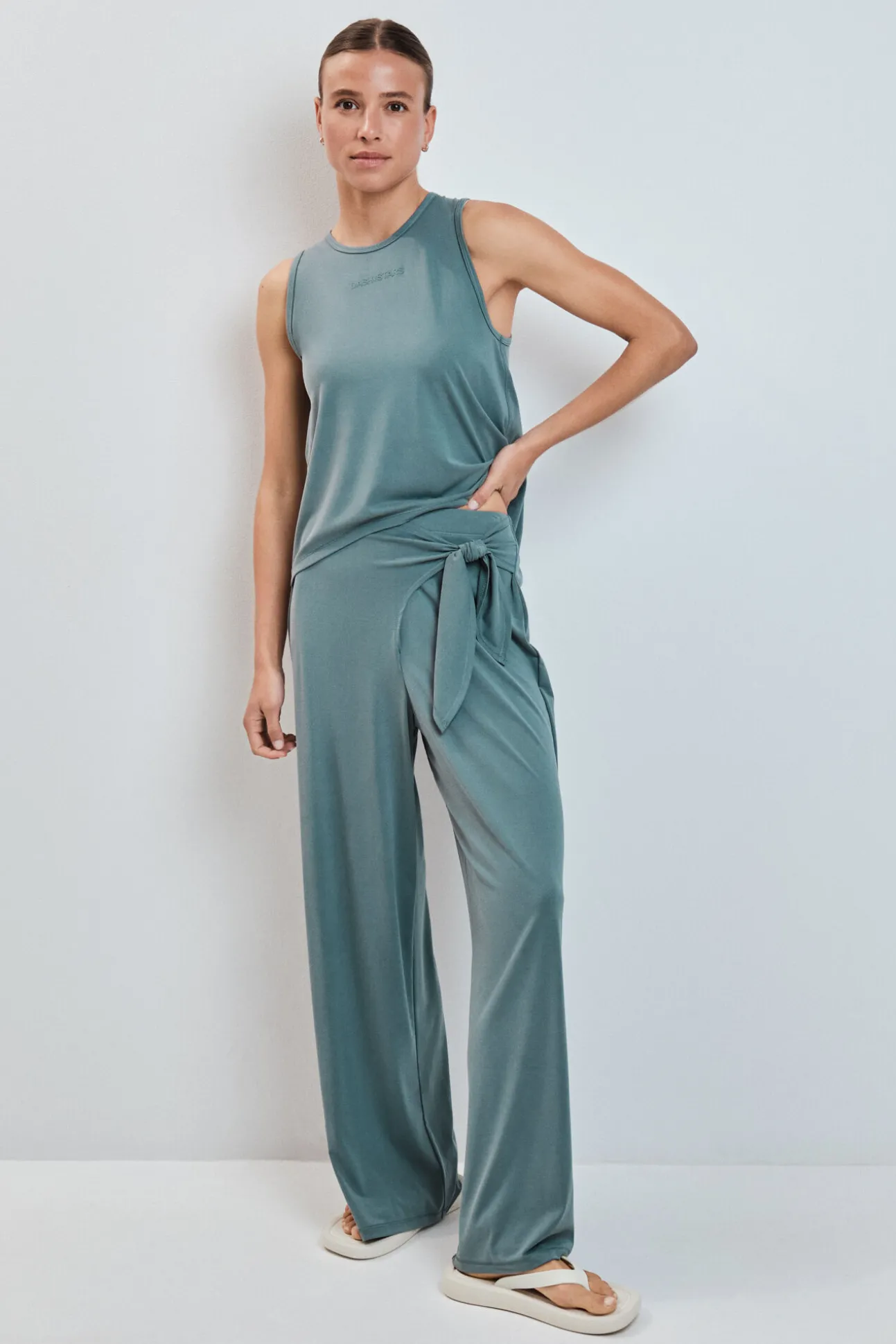 Calça comprida palazzo soft touch verde