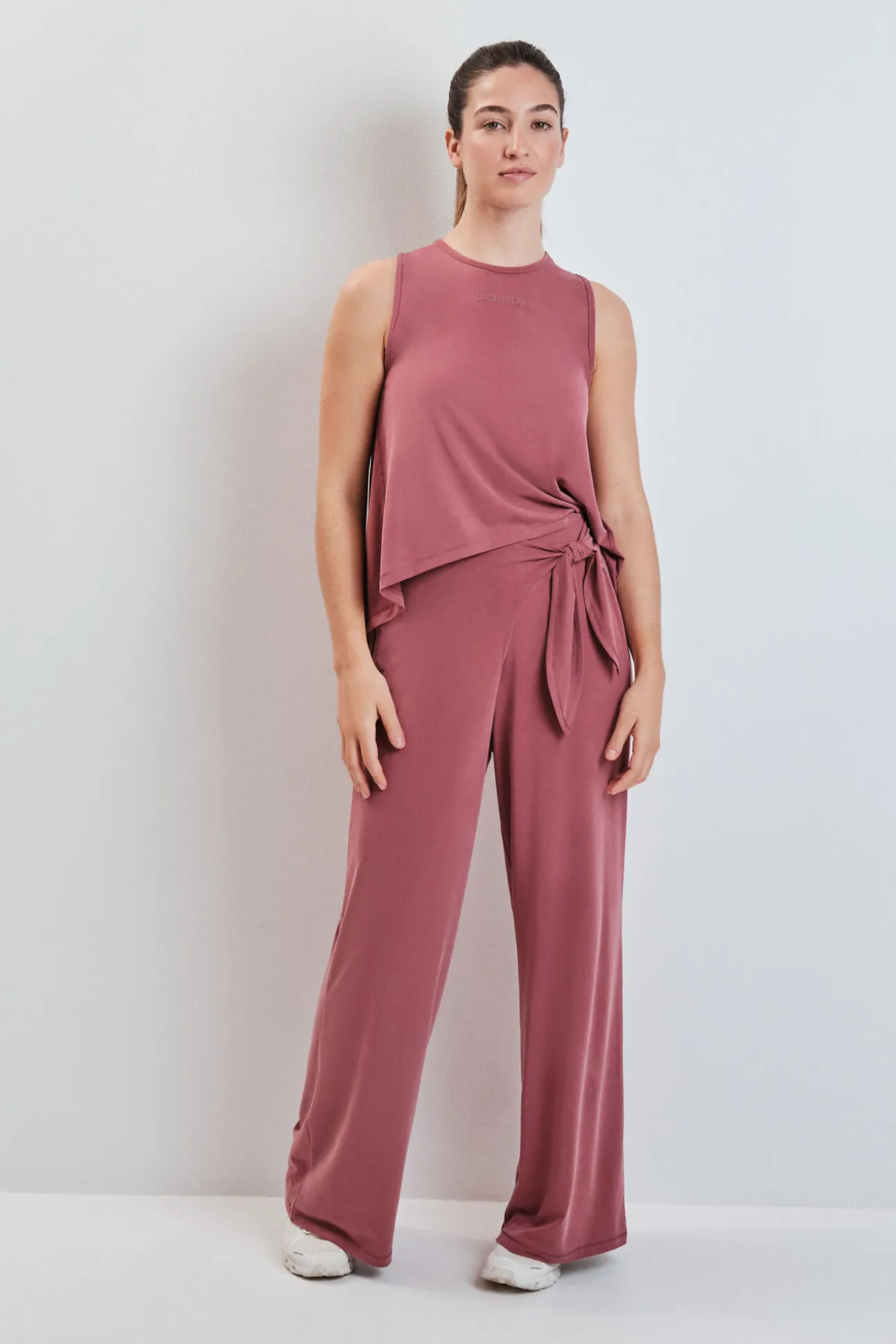 Calça comprida palazzo soft touch grená