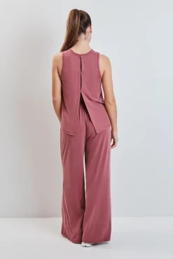Calça comprida palazzo soft touch grená