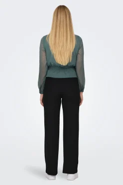 Calça pré-mamã de cintura alta com corte largas