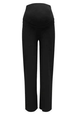 Calça pré-mamã de cintura alta com corte largas
