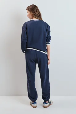Calça reta em felpa azul
