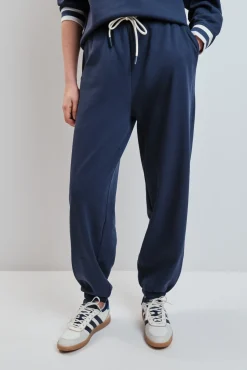 Calça reta em felpa azul