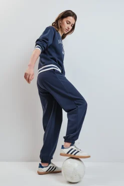 Calça reta em felpa azul