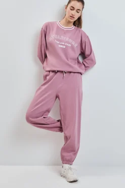 Calça reta em felpa rosa