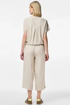 Calças culotte de linho com cintura elástica