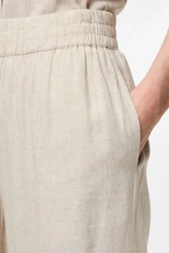 Calças culotte de linho com cintura elástica