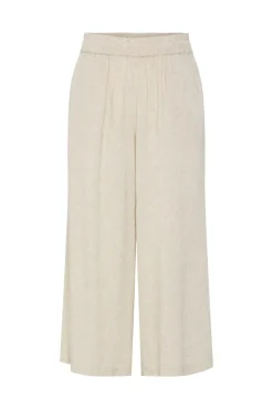 Calças culotte de linho com cintura elástica