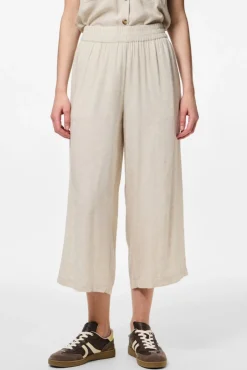 Calças culotte de linho com cintura elástica