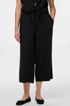 Calças culotte de linho com cintura elástica