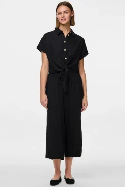 Calças culotte de linho com cintura elástica