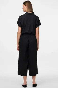 Calças culotte de linho com cintura elástica