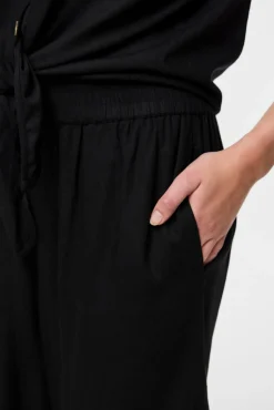 Calças culotte de linho com cintura elástica