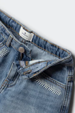 Calções denim bordados bolsos menina