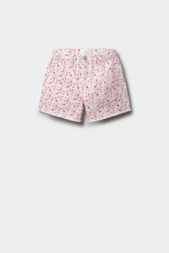 Calções em sarja com estampado de flores para menina