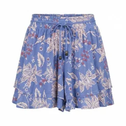 Calções com folhos estampados azuis