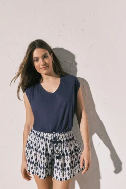 Calções de voil estampado azul
