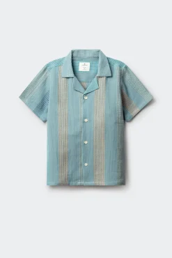 Camisa de manga curta bordada às riscas para menino