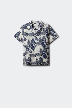 Camisa de manga curta com flores azul para menino
