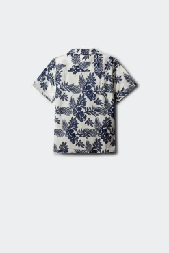 Camisa de manga curta com flores azul para menino
