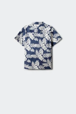 Camisa de manga curta com flores azul para menino