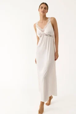 Camisa de dormir comprida de lingerie branca