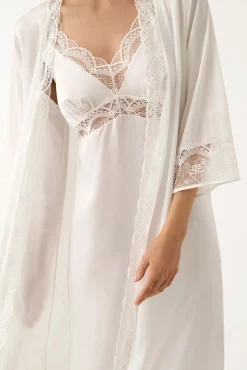 Camisa de dormir comprida de lingerie branca
