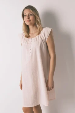 Camisa de dormir comprida maternity em algodão rosa
