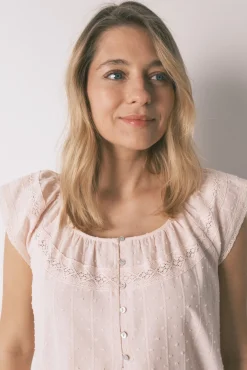 Camisa de dormir comprida maternity em algodão rosa