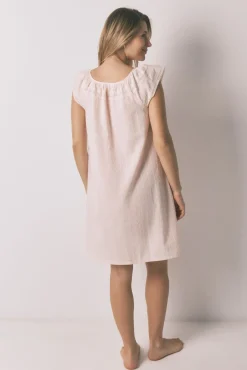 Camisa de dormir comprida maternity em algodão rosa