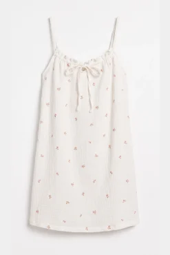 Camisa de dormir curta de alças em algodão branco